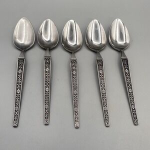 Vintage‎ Riviera Cordova Teaspoons 5pcs Stainless Japan Black Accent Plain Back